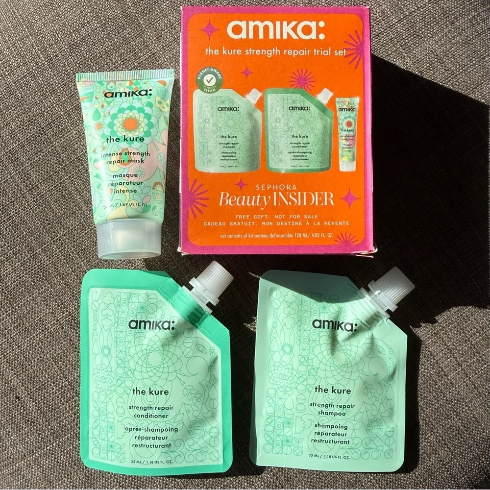 NEW Amika The Kure Strength Repair Set - Shampoo, Conditioner & Hair Repair Mask